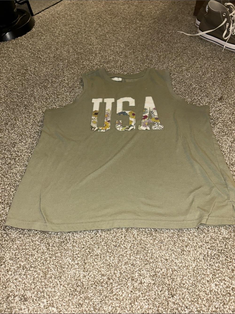 Maurices Olive Green Floral USA Graphic Tank